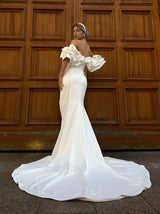 glamorous satin bridal gown with chapel train