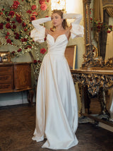 Ruched corset Strapless Bridal Gown with pull on sleeves