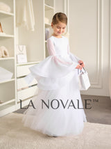 True white flower girl dress for church wedding