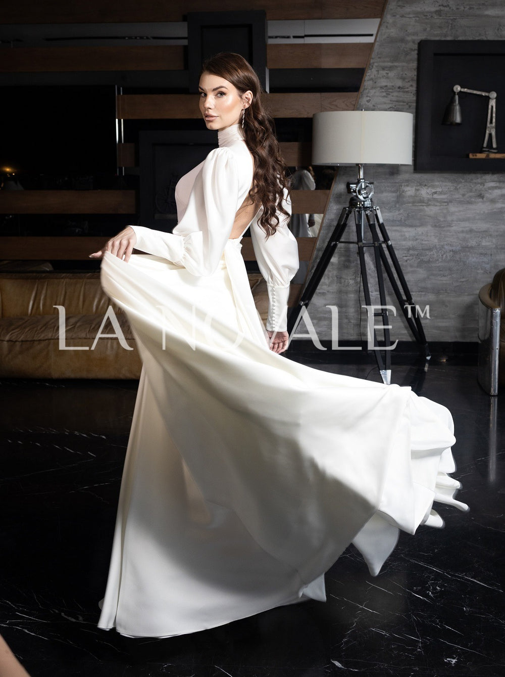 Choker neck A-line bridal gown with full puff sleeves La Novale Atelier Choker neck A-line bridal gown with full puff sleeves La Novale Atelier