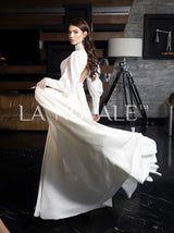 Choker neck A-line bridal gown with full puff sleeves