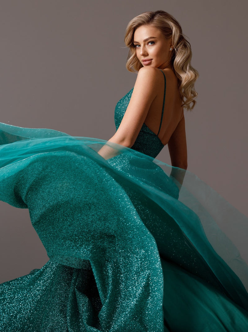 Emerald glitter prom ball gown dress with pockets La Novale Atelier Emerald glitter prom ball gown dress with pockets La Novale Atelier