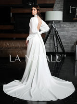 Choker neck A-line bridal gown with full puff sleeves