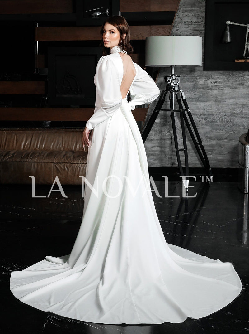 Choker neck A-line bridal gown with full puff sleeves La Novale Atelier Choker neck A-line bridal gown with full puff sleeves La Novale Atelier
