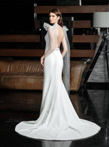 minimalist fit and flare crepe wedding dress
