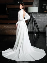 Choker neck A-line bridal gown with full puff sleeves