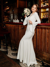 Retro inspired casual wedding dress with trumpet sleeve
