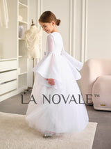 True white flower girl dress for church wedding