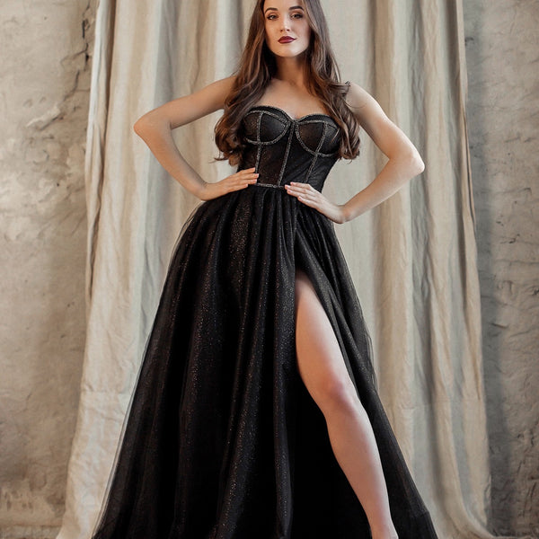 black sparkly corset dress sparkle evening with rhinestone trim back cut Hem Color:Black Flower nov25-trade-driver Issa Rae Glitter Black