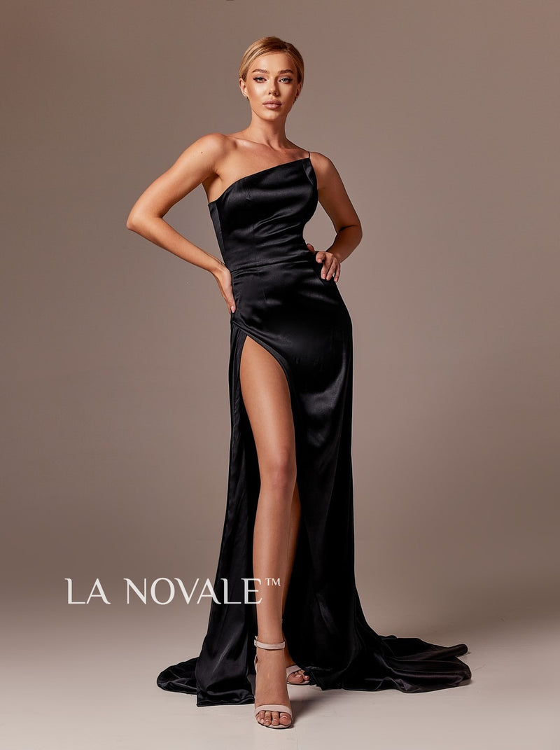 one shoulder black satin dress One shoulder black satin wedding dress – La Novale Atelier