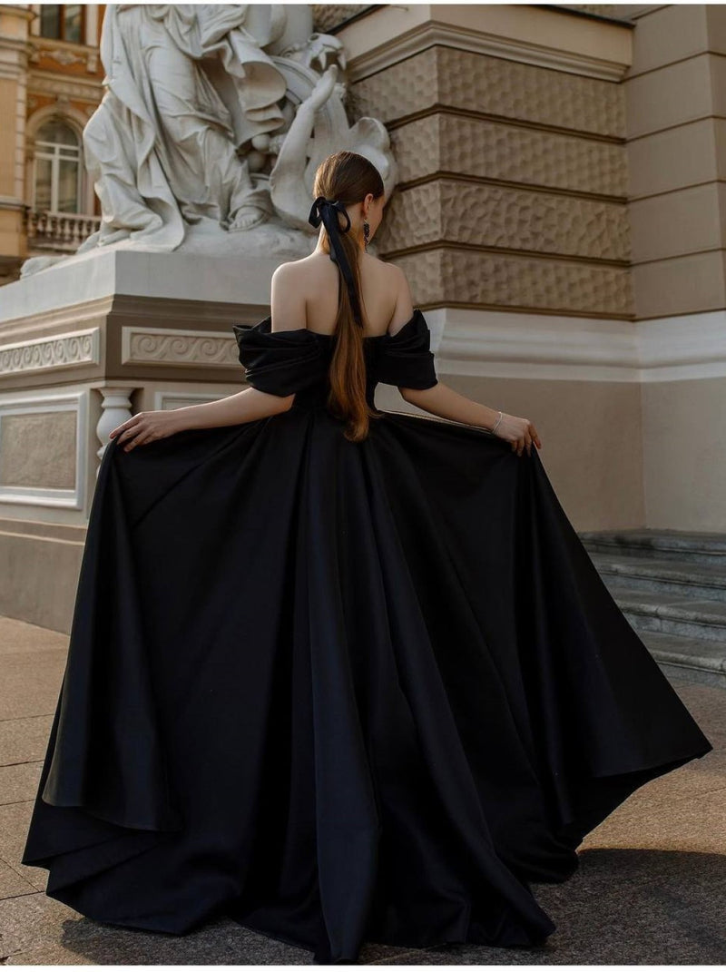 black satin wedding dress Bardot wedding dress in satin – La Novale Atelier