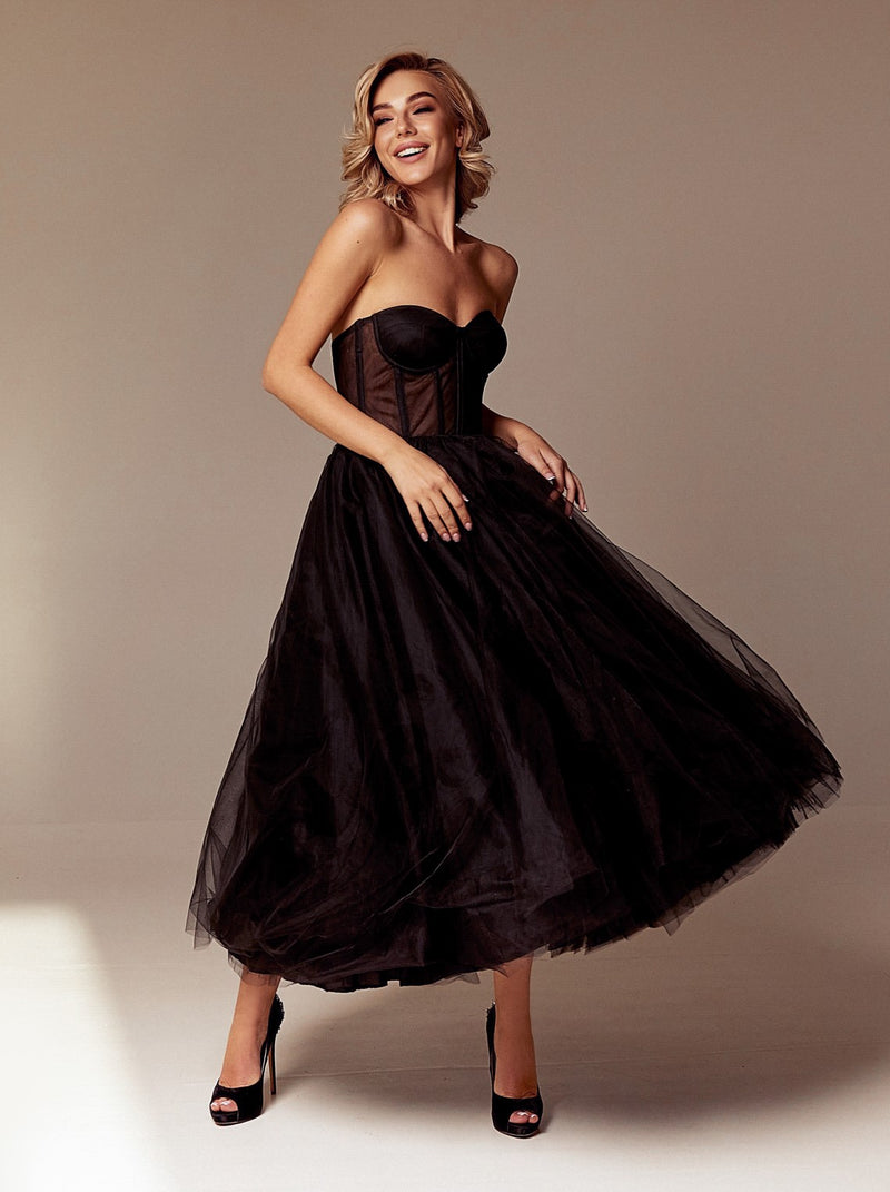 LTP1647,Spaghetti Strap Mesh Corset Gown Long Prom Dress Black Evening –  Laylatailor Shop