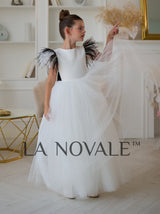 white and black modern flower girl dress