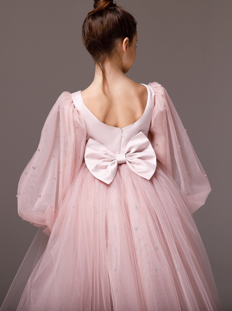 ladies ball dresses Balloon Sleeve blush Flower girl ball gown dress with beads – La Novale Atelier