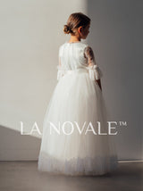 Bohemian flower girl dress with French lace
