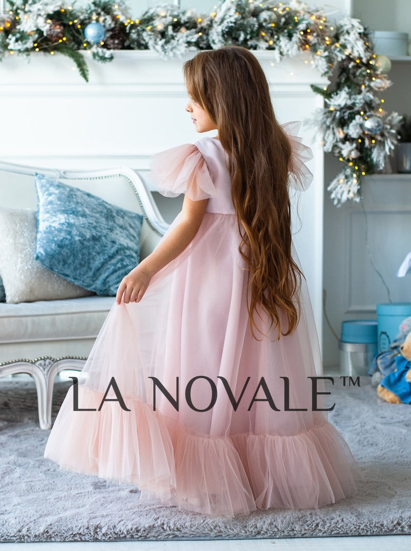 High waist boho flower girl dress with butterfly sleeves La Novale Atelier High waist boho flower girl dress with butterfly sleeves La Novale Atelier