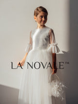 French lace bohemian flower girl dress with matching tote bag