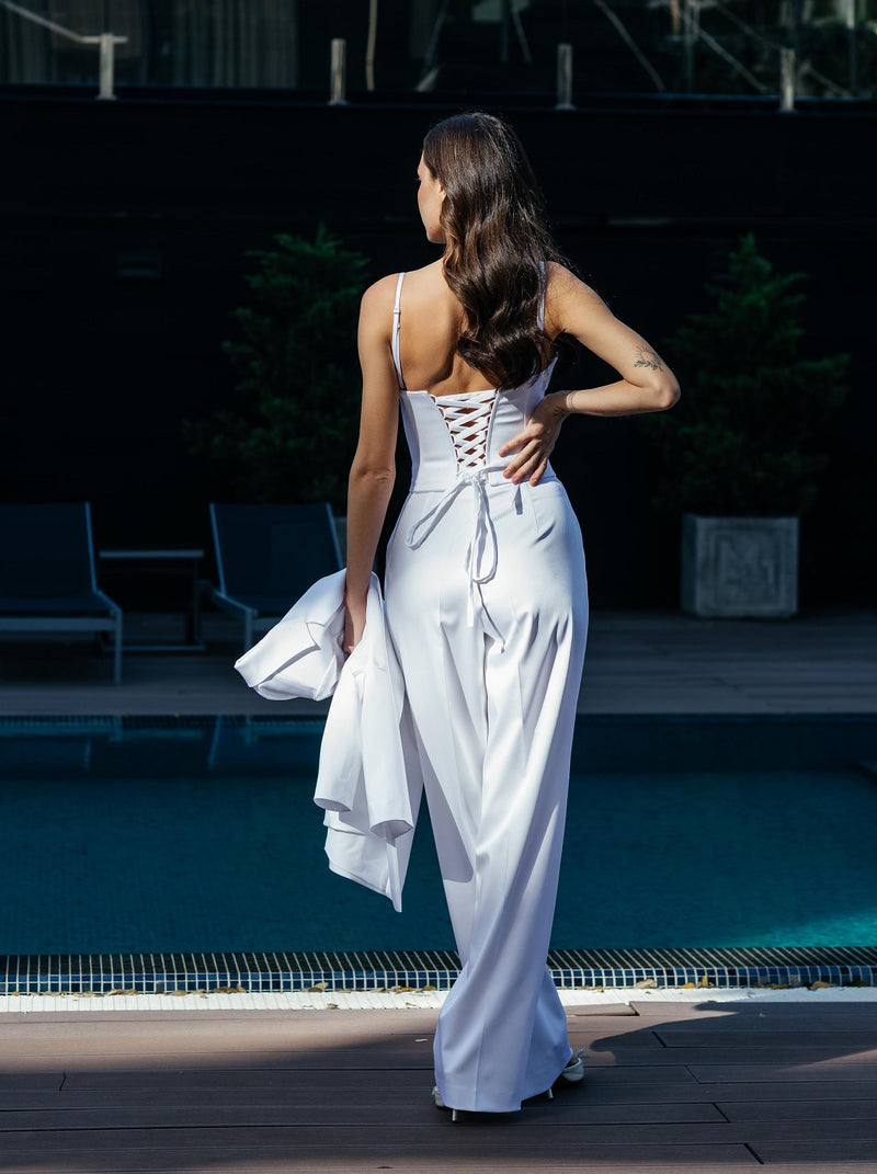 bridal pantsuit set with lace-up corset top – La Novale Atelier