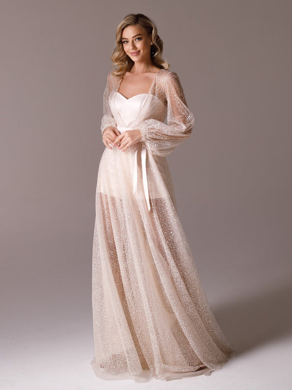 Satin Bridal romper with sparkle robe