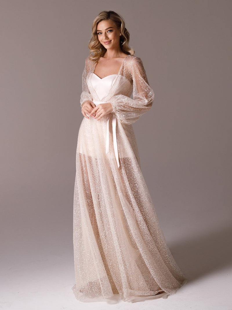 Satin Bridal romper with sparkle robe La Novale Atelier Satin Bridal romper with sparkle robe La Novale Atelier