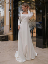 Full puff sleeve modest wedding dress