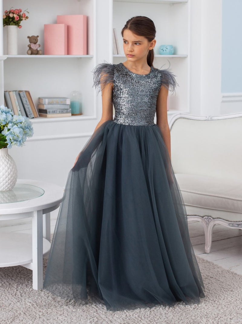 Sequin and tulle junior bridesmaid dress La Novale Atelier Sequin and tulle junior bridesmaid dress La Novale Atelier