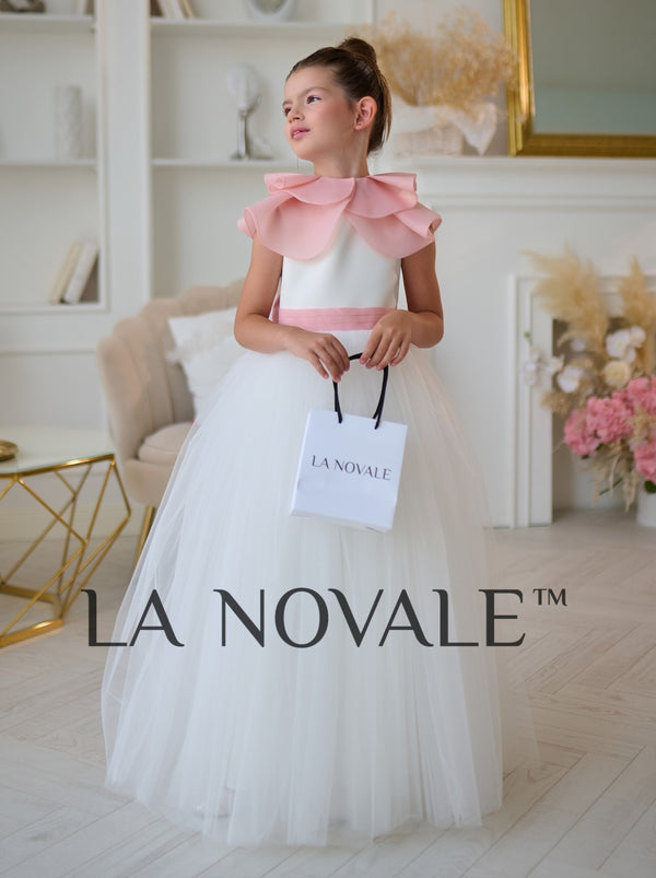 Graceful ivory junior bridesmaid dress with organza pelerine