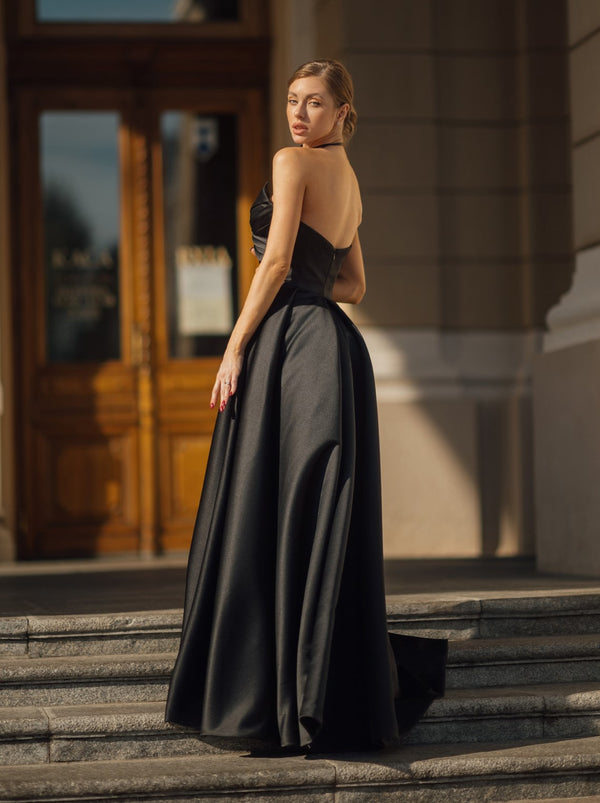 Clean lines satin bridal gown in black