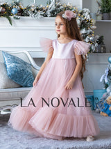 High waist boho flower girl dress with butterfly sleeves