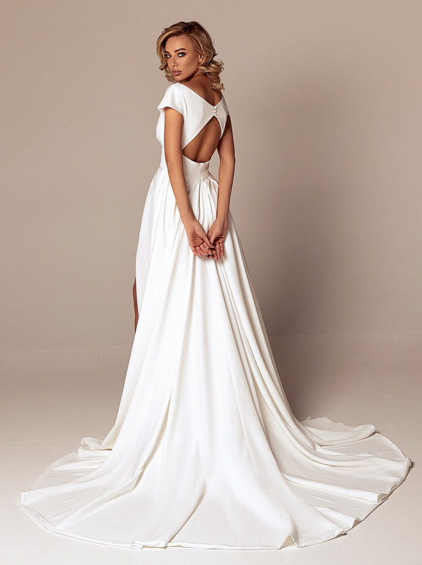 Cap sleeve casual wedding dress in crepe