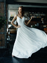 Simple chiffon wedding dress set with long sleeve crop top