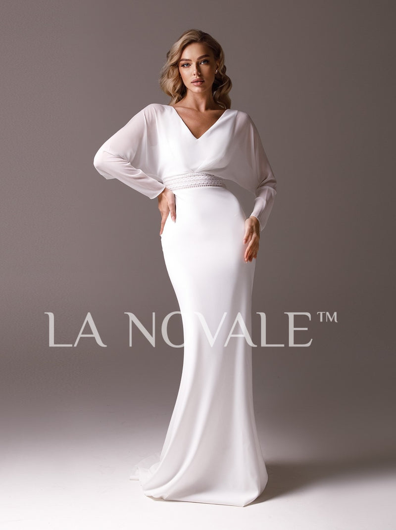 crepe minimalist wedding dress with dolman sleeve crepe minimalist wedding dress with dolman sleeve