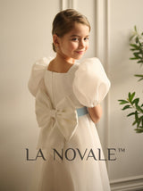 Organza flower girl dress with puff sleeves