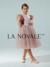 Simple short flower girl tutu dress with flower sash