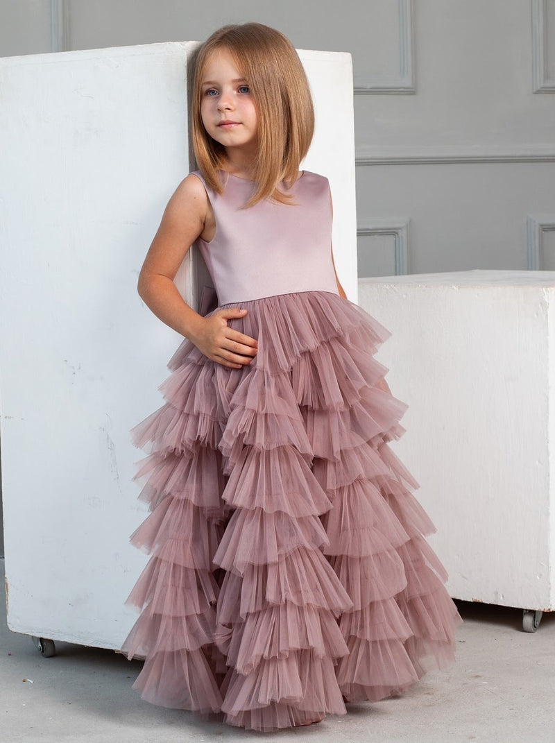 Tiered flower girl dress in mauve