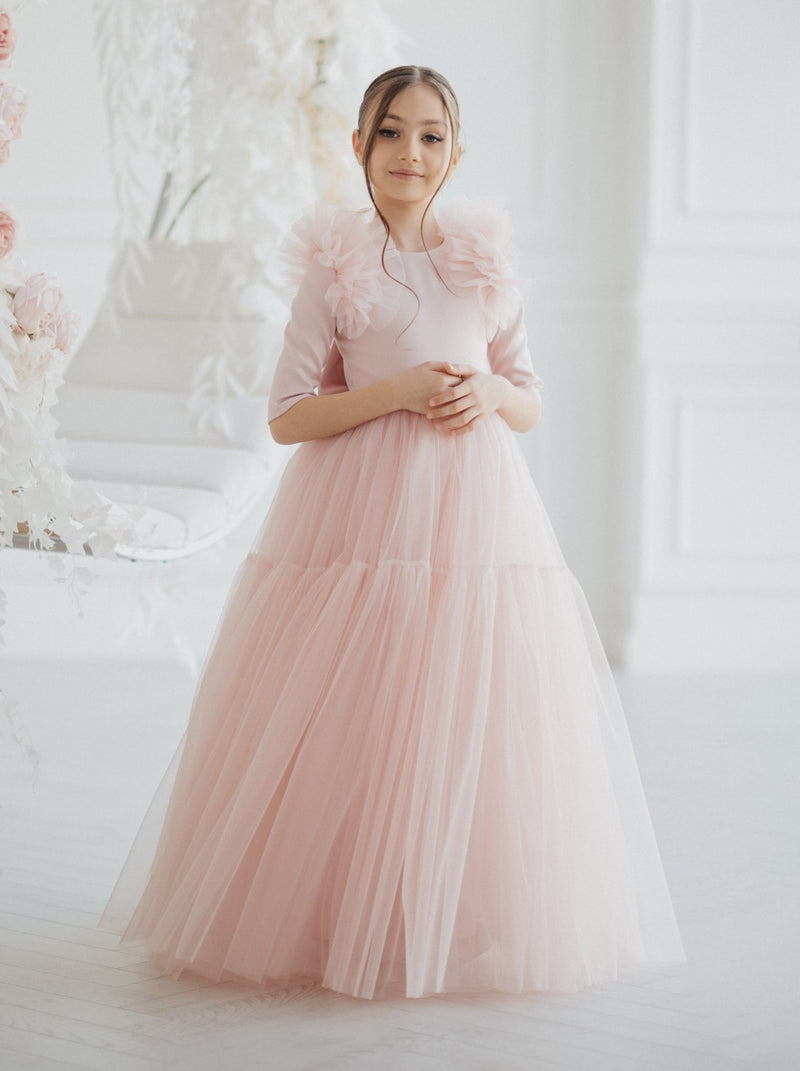 Elbow sleeve modest flower girl dress La Novale Atelier Elbow sleeve modest flower girl dress La Novale Atelier