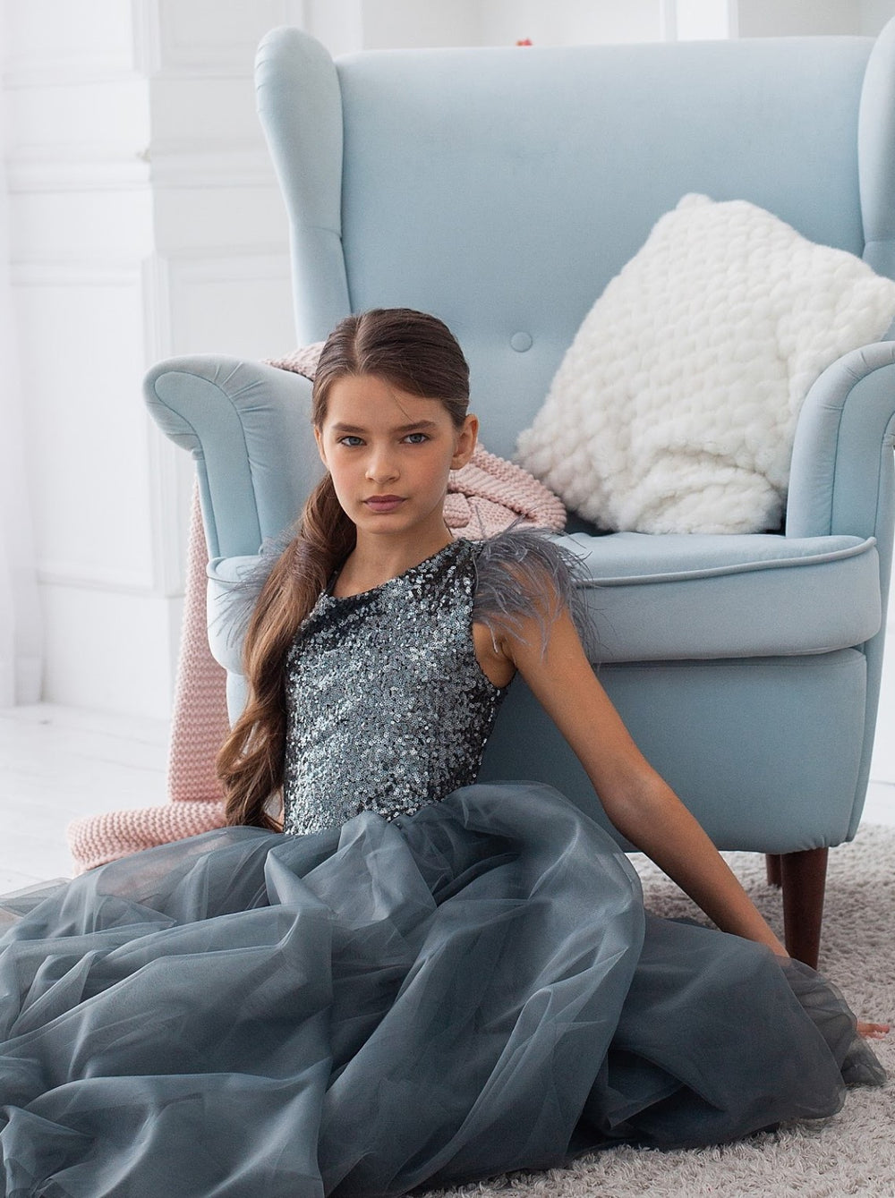 Sequin and tulle junior bridesmaid dress La Novale Atelier Sequin and tulle junior bridesmaid dress La Novale Atelier