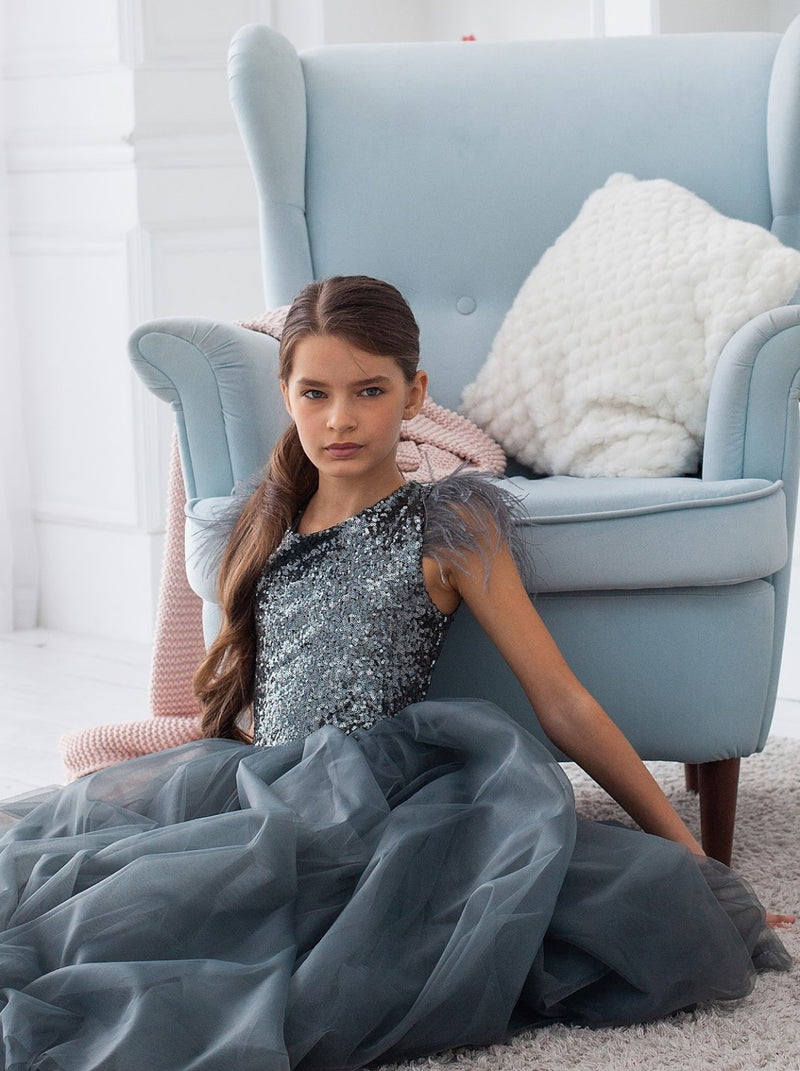 Sequin and tulle junior bridesmaid dress La Novale Atelier Sequin and tulle junior bridesmaid dress La Novale Atelier