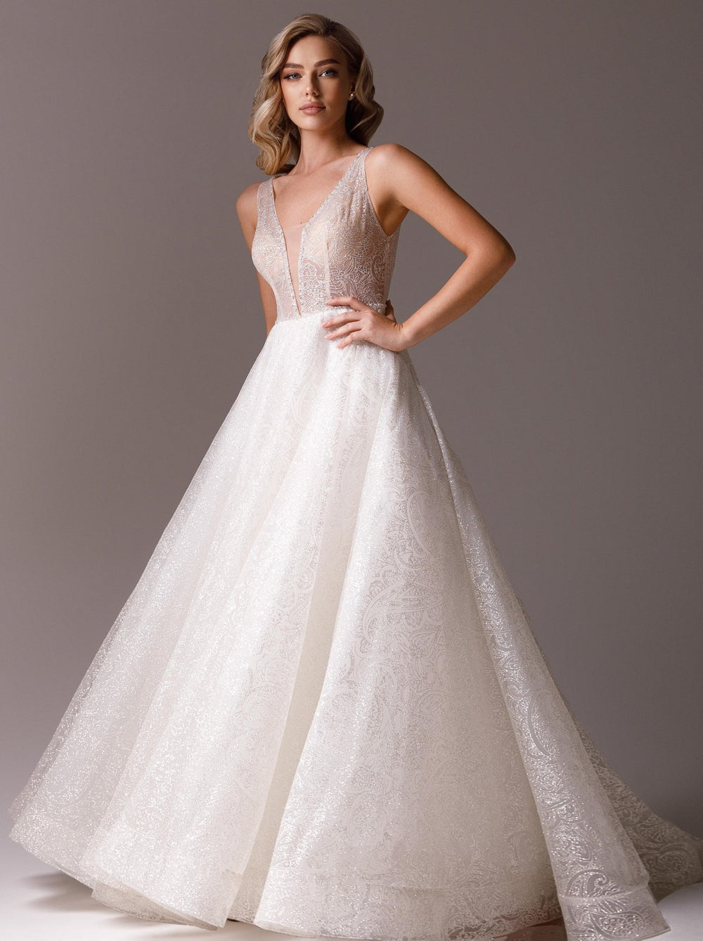 champagne sparkle wedding dress Sparkle Wedding Dress Champagne Ball Gown Long Train