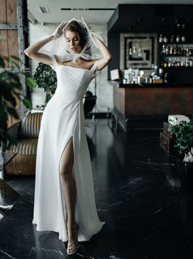 Clothing : Bridal Dresses : 'Delphine' Ivory Draped Corset Bridal Gown -  Limited Edition