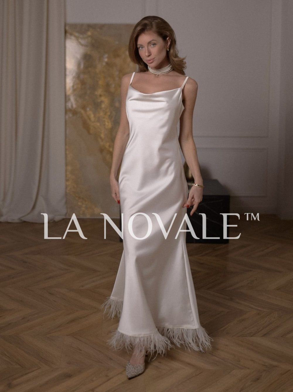 Feather Trim Slip Dress for Elopement Wedding – La Novale