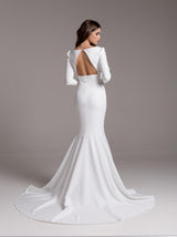 Fishtail crepe wedding dress with fitted long sleeve