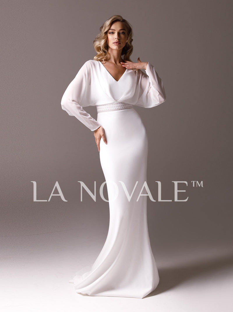 crepe minimalist wedding dress with dolman sleeve