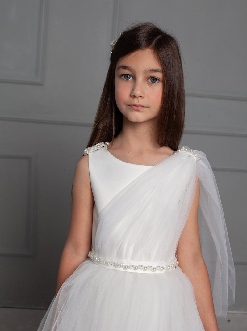 First Communion dress with beaded sash