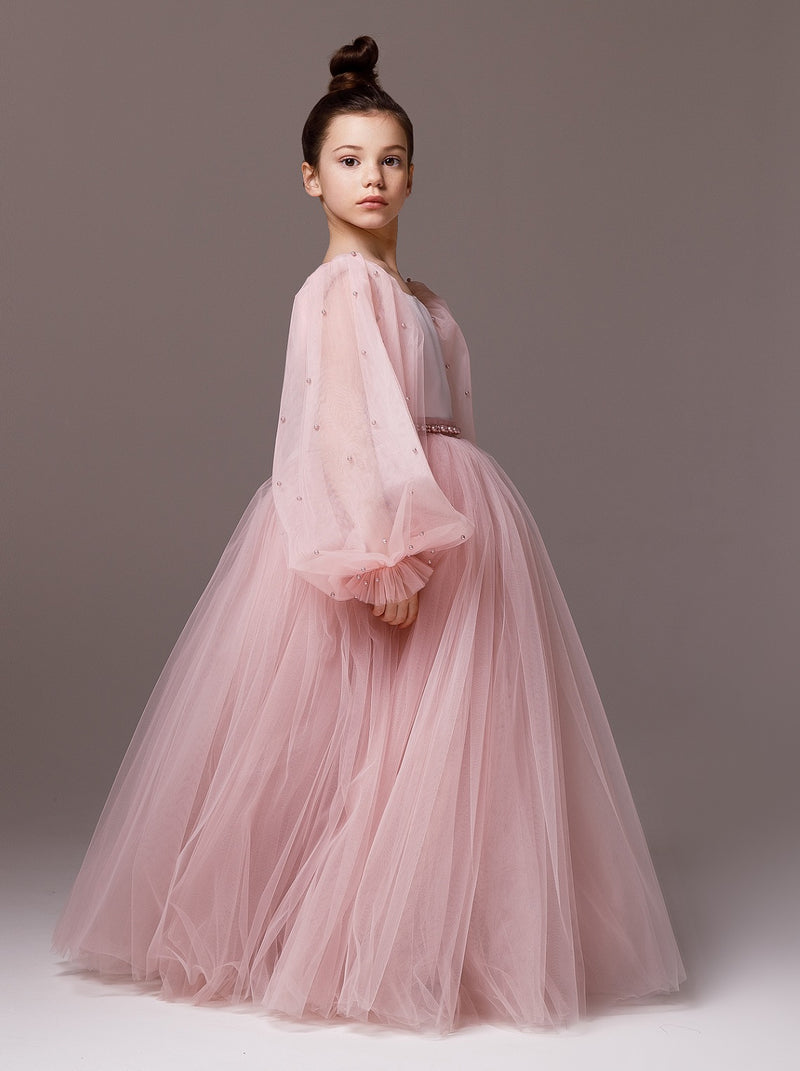 Balloon Sleeve blush Flower girl ball gown dress with beads La Novale Atelier Balloon Sleeve blush Flower girl ball gown dress with beads La Novale Atelier