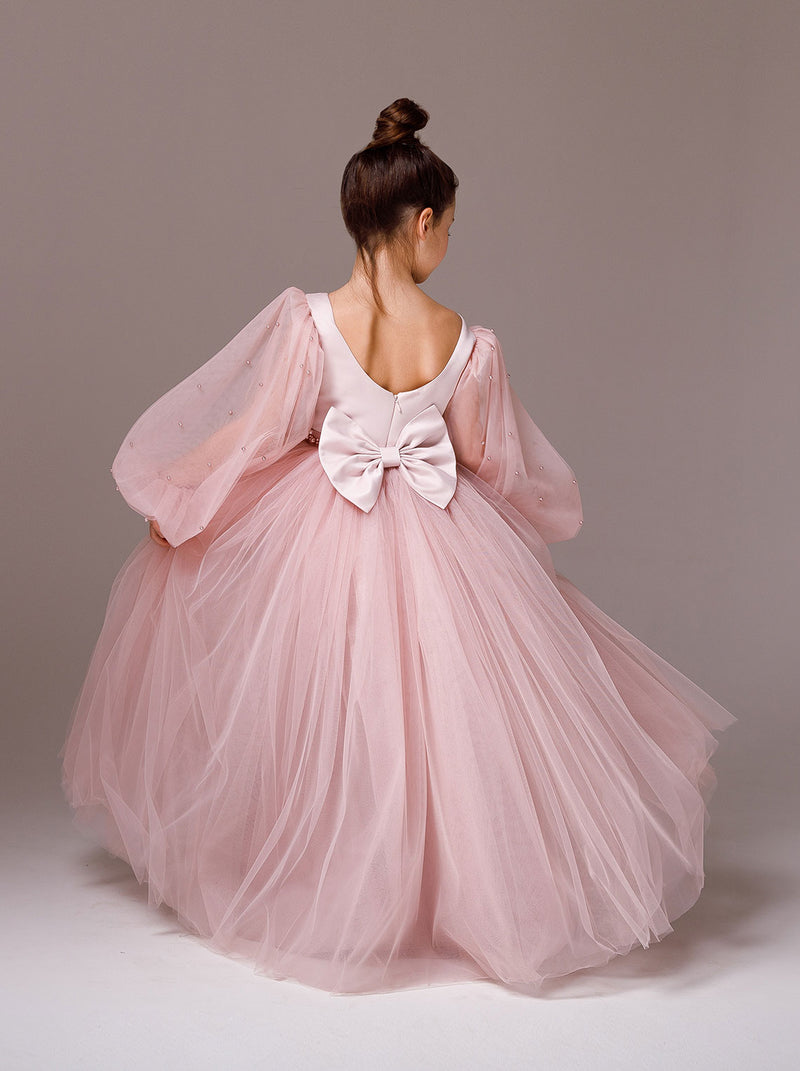 Balloon Sleeve blush Flower girl ball gown dress with beads La Novale Atelier Balloon Sleeve blush Flower girl ball gown dress with beads La Novale Atelier