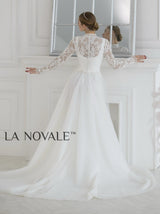 Modest two piece wedding dress with full sleeve chantilly lace top