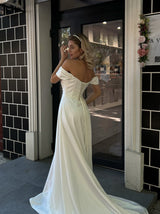 pleated corset A-line satin wedding dress