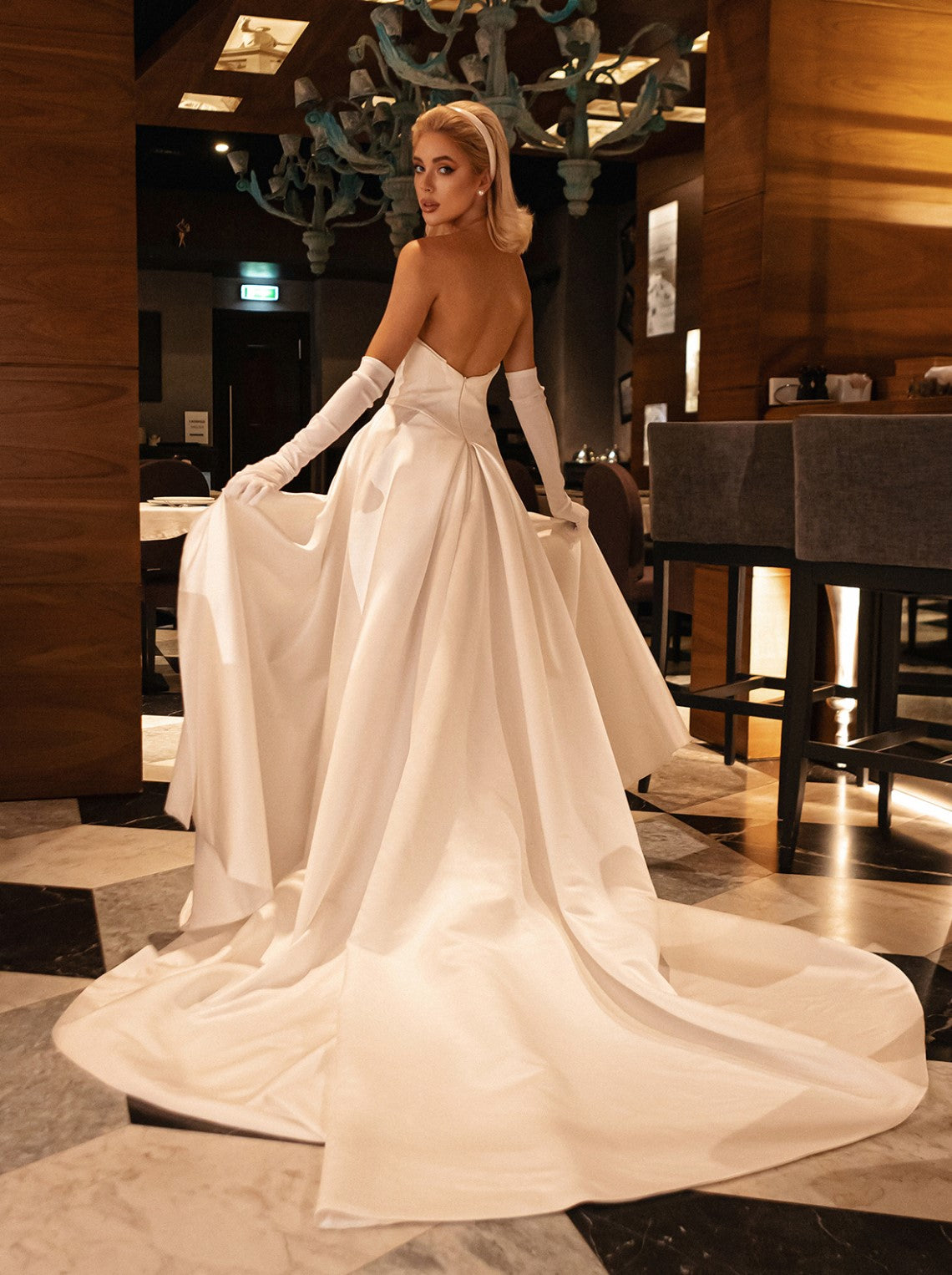 corset satin wedding dress with chapel train – La Novale Atelier