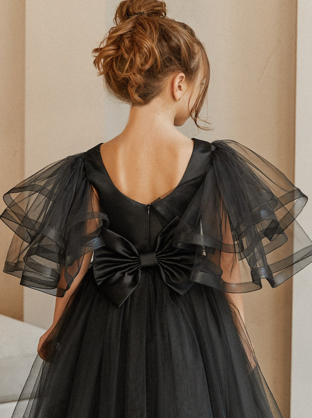 Gothic flower girl dress with rhinestone sash La Novale Atelier